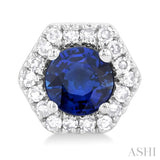 3.5 MM Round Sapphire and 1/10 Ctw Round Cut Diamonds Halo Precious Stud Earrings in 10K White Gold
