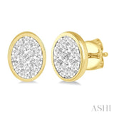 1/2 Ctw Oval Shape Lovebright Round Cut Diamond Bezel Stud Earring in 14K Yellow and White Gold