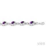 7X7 MM Cushion Shape Amethyst and 1/10 Ctw Round Cut Diamond Semi-Precious Bracelet in Sterling Silver