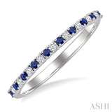 1.35 MM Round Shape Sapphire and 1/10 Ctw Petite Round Cut Diamond Precious Stack Band in 10K White Gold
