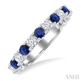 2.6 MM Sapphire and 3/8 Ctw Round Cut Diamond Precious Wedding Band in 14K White Gold