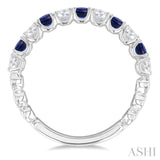 2.6 MM Sapphire and 3/8 Ctw Round Cut Diamond Precious Wedding Band in 14K White Gold