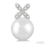 5.5 MM Round Shape Cultured Pearls and 1/20 Ctw Petite 4-Petal Flower Round Cut Diamond Fashion Stud Earring in 10K White Gold