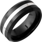 Black Diamond Ceramic Ring with Sterling Silver Inlay