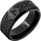 Black Diamond Ceramic Christian Cross and Knot Beveled Ring