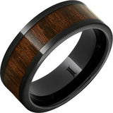 Black Diamond Ceramic Ring with Bocote Wood Inlay