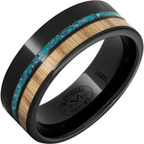 Black Diamond Ceramic Ring with White Ash Vintage Baseball Bat Wood and Turquoise Inlays