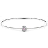 Platinum Finish Sterling Silver Round Simulated Pink Sapphire Birth Gem Bracelet