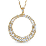Gold finish sterling silver micropave two row large open circle pendant with simulated diamonds on 20 chain