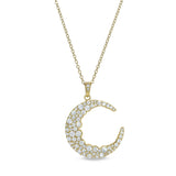 Gold finish sterling silver micropave crescent moon pendant with simulated diamonds on 18 cable chain
