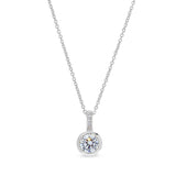 Platinum finish sterling silver micropave drop bezel pendant with simulated diamonds on 16 - 18 adjustable cable chain