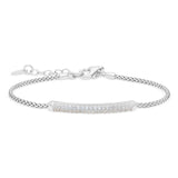 Platinum finish sterling silver micropave bracelet with two rows of simulated diamonds - 7-8 adjustable rounded box chain