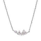 Platinum finish sterling silver necklace with a cluster of simulated diamonds on 16-18 adjustable chain