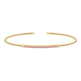 Gold finish sterling silver cable cuff bracelet with simulated pink sapphire birth gems - october