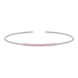 Rhodium finish sterling silver cable cuff bracelet with simulated pink sapphire birth gems - october