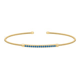 Gold finish sterling silver cable cuff bracelet with simulated blue zircon birth gems - december