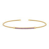 Gold finish sterling silver cable cuff bracelet with simulated amethyst birth gems - february