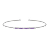 Rhodium finish sterling silver cable cuff bracelet with simulated amethyst birth gems - february