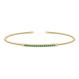 Gold finish sterling silver cable cuff bracelet with simulated emerald birth gems - may