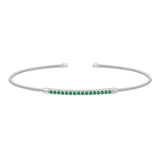 Rhodium finish sterling silver cable cuff bracelet with simulated emerald birth gems - may