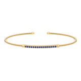 Gold finish sterling silver cable cuff bracelet with simulated blue sapphire birth gems - september