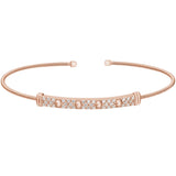 Rose gold finish sterling silver cable cuff bracelet with four beads & simulated diamonds