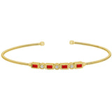 Gold finish sterling silver cable cuff bracelet with simulated ruby and simulated diamonds