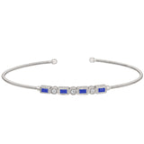 Rhodium finish sterling silver cable cuff bracelet with simulated sapphires and simulated diamonds