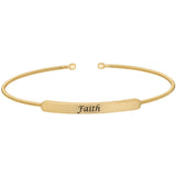 Gold finish sterling silver cable cuff bracelet with name plate - faith
