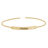 Gold finish sterling silver cable cuff bracelet with name plate - mom