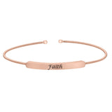 Rose gold finish sterling silver cable cuff bracelet with name plate - faith