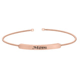 Rose gold finish sterling silver cable cuff bracelet with name plate - mom