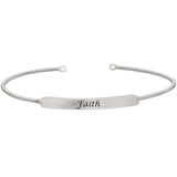 Rhodium finish sterling silver cable cuff bracelet with name plate - faith