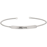 Rhodium finish sterling silver cable cuff bracelet with name plate - mom