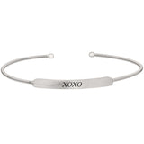 Rhodium finish sterling silver cable cuff bracelet with name plate - xoxo