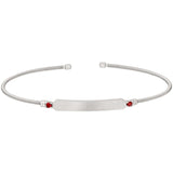 Rhodium finish sterling silver cable cuff bracelet with name plate and simulated garnet birth gems - january