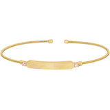 Gold finish sterling silver cable cuff bracelet with name plate and simulated pink sapphire birth gems - october