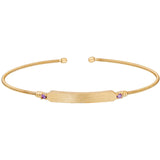 Gold finish sterling silver cable cuff bracelet with name plate and simulated amethyst birth gems - february