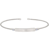 Rhodium finish sterling silver cable cuff bracelet with name plate and simulated light amethyst birth gems - june