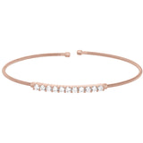 Rose gold finish sterling silver cable cuff bracelet with simulated diamonds