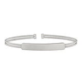 Rhodium finish sterling silver two cable cuff bracelet with name plate