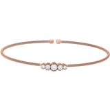 Rose gold finish sterling silver cable cuff bracelet with graduated five stone simulated diamonds