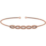 Rose gold finish sterling silver cable cuff bracelet with five simulated diamond marquise shapes