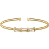 Gold finish sterling silver two cable cuff bracelet with two row simulated diamond pattern
