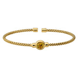 Gold finish sterling silver rounded box link cuff bracelet with bezel set simulated citrine birth gem