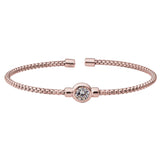 Rose gold finish sterling silver rounded box link cuff bracelet with bezel set simulated diamond birth gem