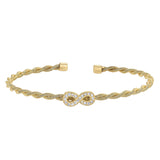 Gold finish sterling silver thin tightly twisted cable cuff bracelet with infinity with simulated diamonds