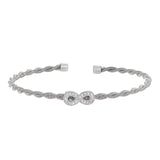 Rhodium finish sterling silver thin tightly twisted cable cuff bracelet with infinity with simulated diamonds