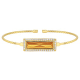 Gold finish sterling silver cable cuff bracelet with rectangular simulated citrine stone and simulated diamonds