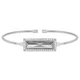Rhodium finish sterling silver cable cuff bracelet with rectangular simulated diamond stone and simulated diamonds
